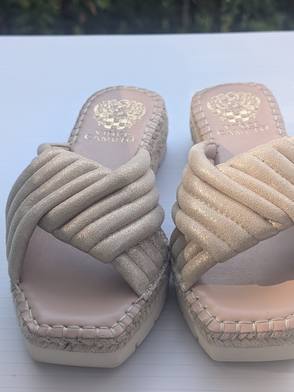 Vince Camuto Metallic Taupe Knotted Espadrille Slide Mules